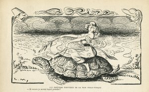 Illustration in Le Rire, 05/10/12 - The tortuous paths of peace Italo Turkish - War, Turkey, Italy, Peace - Turtle - Animation, Allegory by Lucien Metivet