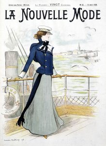 Sailing: woman on the deck of a boat - drawing by L. Metivet, in 