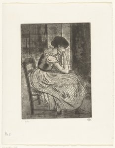 Young Woman Sitting by a Fireplace by Lucien Pissarro
