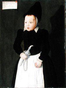 A Portrait of a Child Holding a Rinkelbel by Ludger Tom the Younger Ring
