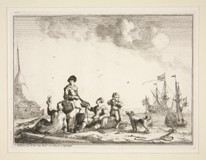 Harbor with Seamen and a Fish Peddler by Ludolf Backhuysen