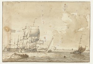 Ships on the Water in Front of a City by Ludolf Bakhuysen