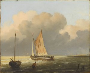 Seas off the Coast, with Spritsail Barge