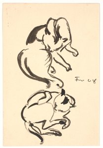 Two Studies of a Cat Washing Itself by Ludvig Find