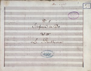 First Page of the Sheet Music for Symphony No. 1 in C Major Opus 21, by Ludwig van Beethoven