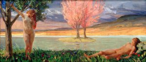 Adam and Eve in a Paradise Landscape by Ludwig von Hofmann