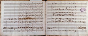 Double page, signed by the author of the score for the Concerto for cello and orchestra in E flat by Luigi Boccherini by Luigi Boccherini