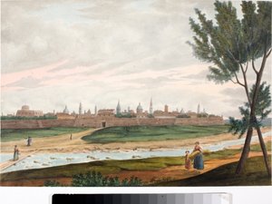 View of a Walled City, Probably Lucca in Tuscany by Luigi Garibbo