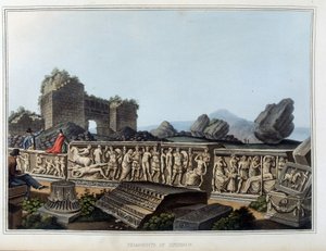 Ruins and Frieze Carved in Ephesus Formerly Ancient City of Greece, Today in Turkey. In 