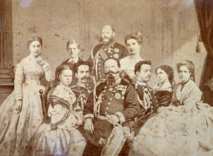 The Picture Portrays Various Members of the Royal Family of Savoy. At the Center, Seated, Victor Emmanuel II, Umberto I and Amedeo in Full Dress Uniform; the Daughters of the Sovereign and Elisabetta of Saxony in Elegant Clothes. In the Background