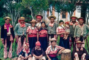 Guatemalan Villagers in Traditional Clothes Pose for Group Portrait in Todos Santos