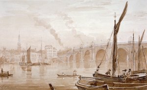 View of Blackfriars Bridge from the Surrey Shore, with Boats in the Foreground, London by Luke Clennell