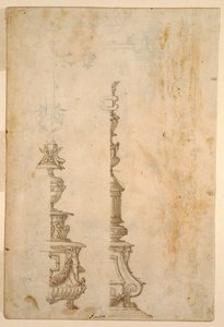 Two Designs for Altar Cross Bases; verso, Designs for Five Projects by Luzio Romano