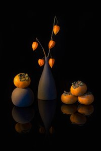 Autumn Lanterns And Persimmons