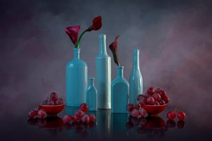 Bottles Grapes and Lilies