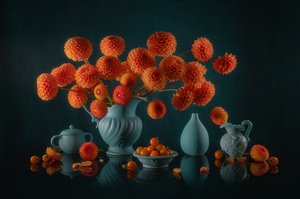 Orange Dahlias Still Life