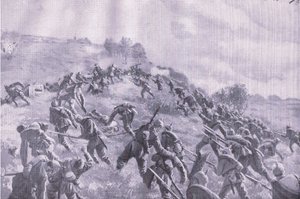 The retaking of Szawle. Storming the ridge, from The Illustrated History of the World War 1914-1915 by M. Barascudts