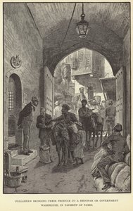 Fellaheen bringing their produce to a shoonah or government warehouse by M. Schonberg