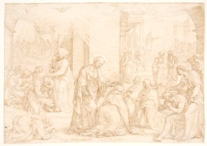 Philip, Peter, and John Bestowing the Holy Spirit on the Baptized Men and Women in Samaria through Laying on of Hands by Maarten van Heemskerck