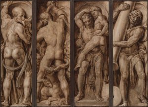 Saturn Devouring a Child; Hercules Slaying the Hydra; Hercules Lifting Antaeus; Hercules Erecting the Columns of Calpe and Abyla by Maerten van Heemskerck