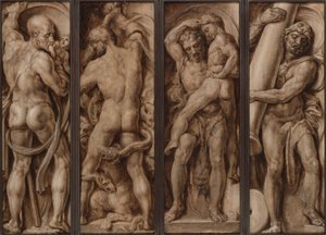 Saturn Devouring a Child; Hercules Slaying the Hydra; Hercules Lifting Antaeus; Hercules Erecting the Columns of Calpe and Abyla by Maerten van Heemskerck