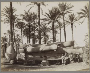 Reclining Statue of Ramses II in Memphis, with a Boy and a Donkey in the Foreground by Maison Bonfils