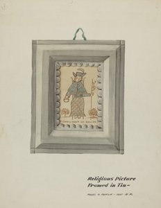 Hand Drawn Santo Nino de Atocha-Hand Made Tin Frame by Majel G. Claflin