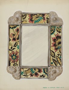 Mirror, Framed with Wallpaper Panels, Bordered in Tin by Majel G. Claflin