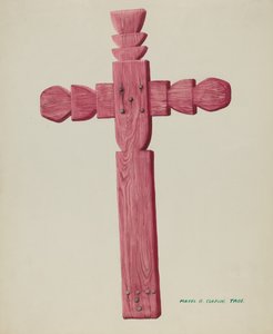 Red Wooden Cross used as Headstone, c. 1937 by Majel G. Claflin