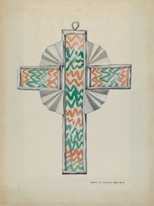 Tin and Painted Glass Cross by Majel G. Claflin