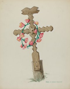 Wooden Cross used as Headstone Hand Made, c. 1937 by Majel G. Claflin