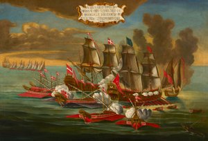 Capture of a Turkish Ship by Galleys and Ships of the Order under the Command of Fleurigny, off Tripoli by Maltese School