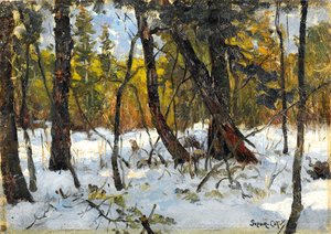 Woodland in winter by Marc Aurele de Roy Suzor Cote