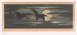 Three Ducks Flying Along the Setting Sun by Marc Henry Meunier (attributed to)