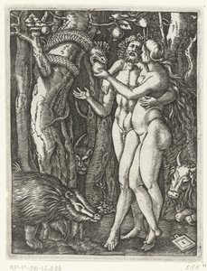 Adam and Eve at the Fall in Paradise by Marcantonio Raimondi