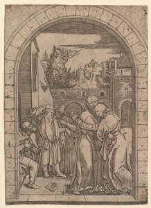 Joachim Embracing Saint Anne Under the Golden Gate in Jerusalem, after Dürer by Marcantonio Raimondi
