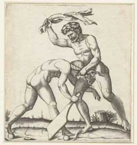Man Fighting with Woman as Personification of Fortune (Fortuna) by Marcantonio Raimondi