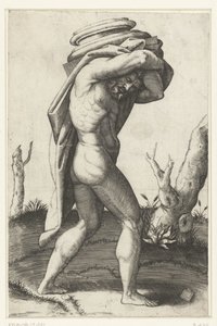 Naked Man Carrying the Base of a Column on His Back