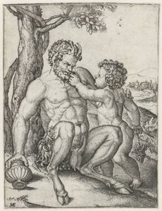 Pan with Drinking Cup and Bacchus as a Child with a Bunch of Grapes