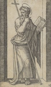 Saint Philip, book in his left hand, staff resting on his left arm, ca. 1500-1527 by Marcantonio Raimondi