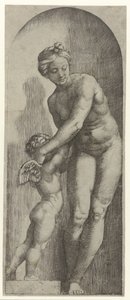 Venus and Amor Standing in Niche by Marcantonio Raimondi