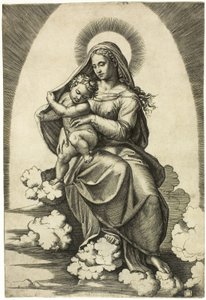 Virgin and Child Seated on Clouds by Marcantonio Raimondi