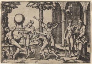 The Man with Two Trumpets by Marcantonio Raimondi after Baccio Bandinelli