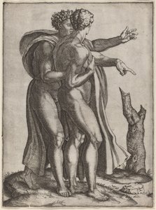 Two Nude Men by Marcantonio Raimondi after Michelangelo