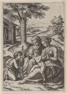 Madonna under a Palm Tree by Marcantonio Raimondi after Raphael