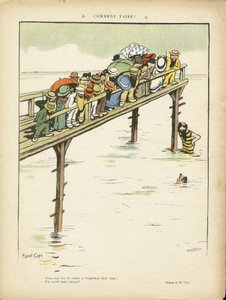 Illustration of Marcel Capy (1865-1941) in Le Rire, 24/08/12 - How to do it? - Leisure, Architecture Urban Planning, Marine Marine Seaside, Swimming, Crowd by Marcel Amable O.L. Capy