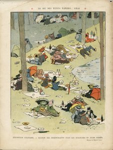 Illustration of Marcel Capy (1865-1941) in Le Lire, 28/05/10 - The game of little greasy papers - Hobbies, Picnic, Gastronomy cook