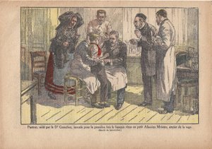 Pasteur, assisted by Dr. Grancher, inoculated the famous virus for the first time in the little Alsatian master, infected with rabies