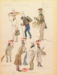 France, Paris, Costume Sketch for Extras in Opera La Bohème by Giacomo Puccini (1858-1924), Performance at Paris Opera Comique, June 13 by Marcel Multzer