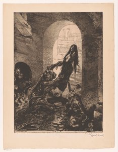 Monster Grabs a Woman Standing in the Doorway (Offering to Moloch)